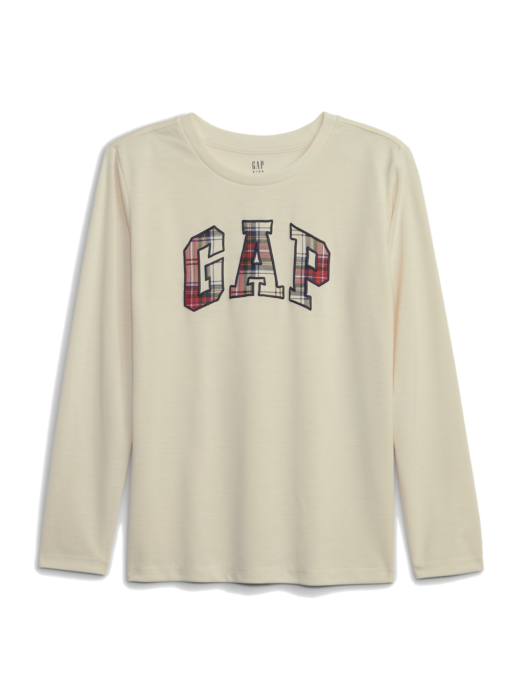 Camiseta infantil con logo arqueado y diseño a cuadros