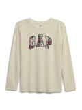 Camiseta infantil con logo arqueado y diseño a cuadros