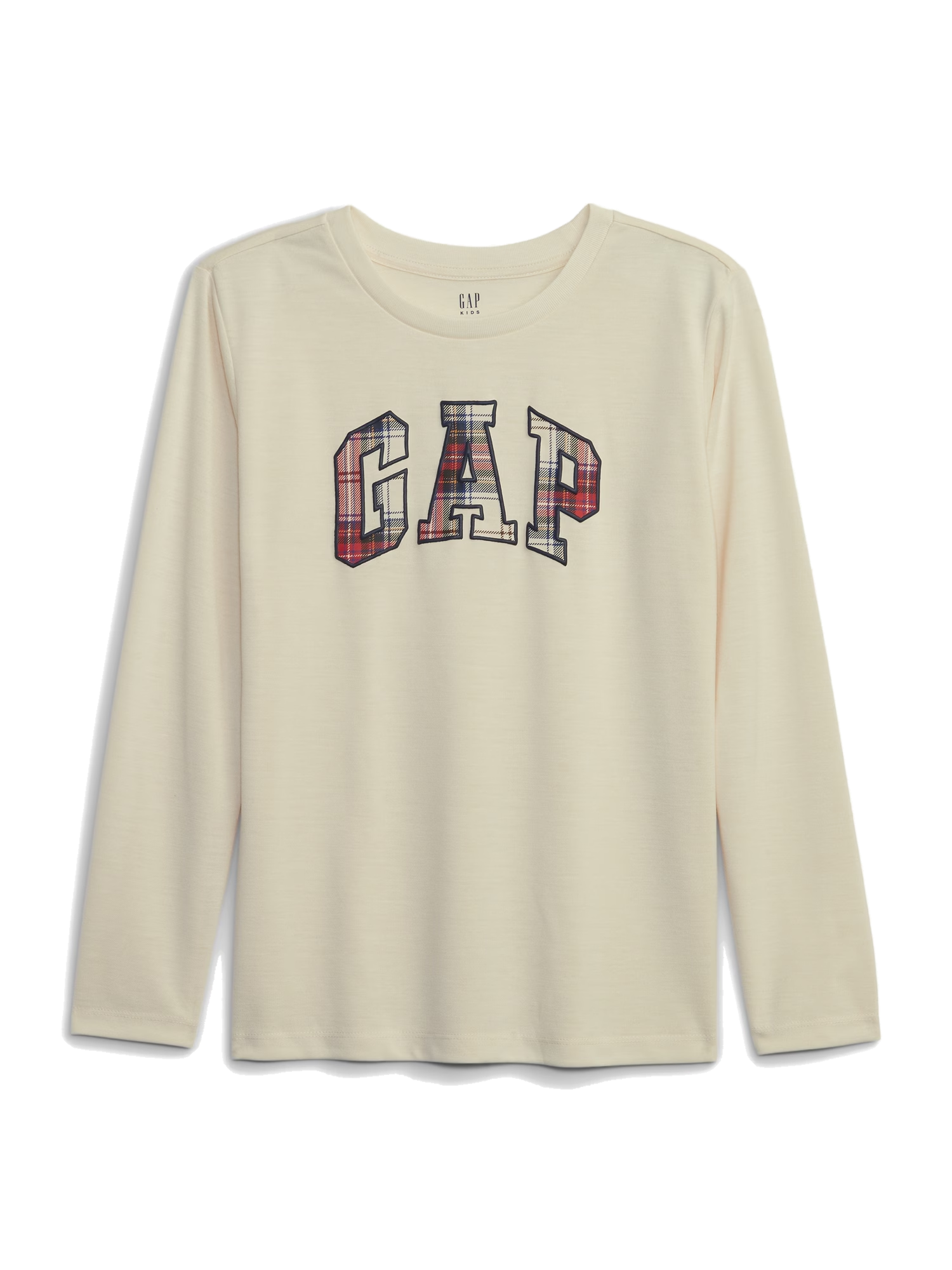Camiseta infantil con logo arqueado y diseño a cuadros