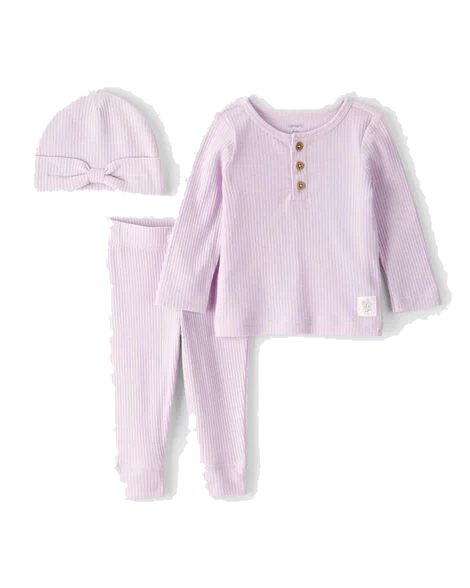 Conjunto de 3 piezas recién nacido color lila