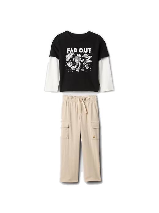 Conjunto 2 piezas camisa negra y pantalón beige