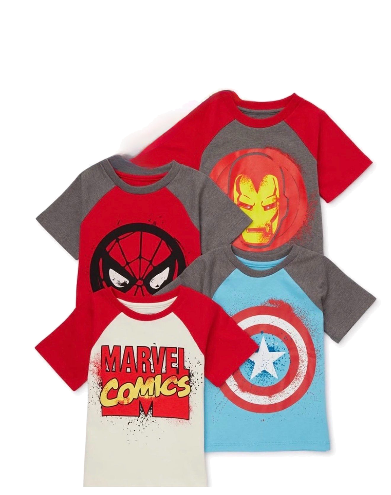 Set de 4 camisetas super heroes